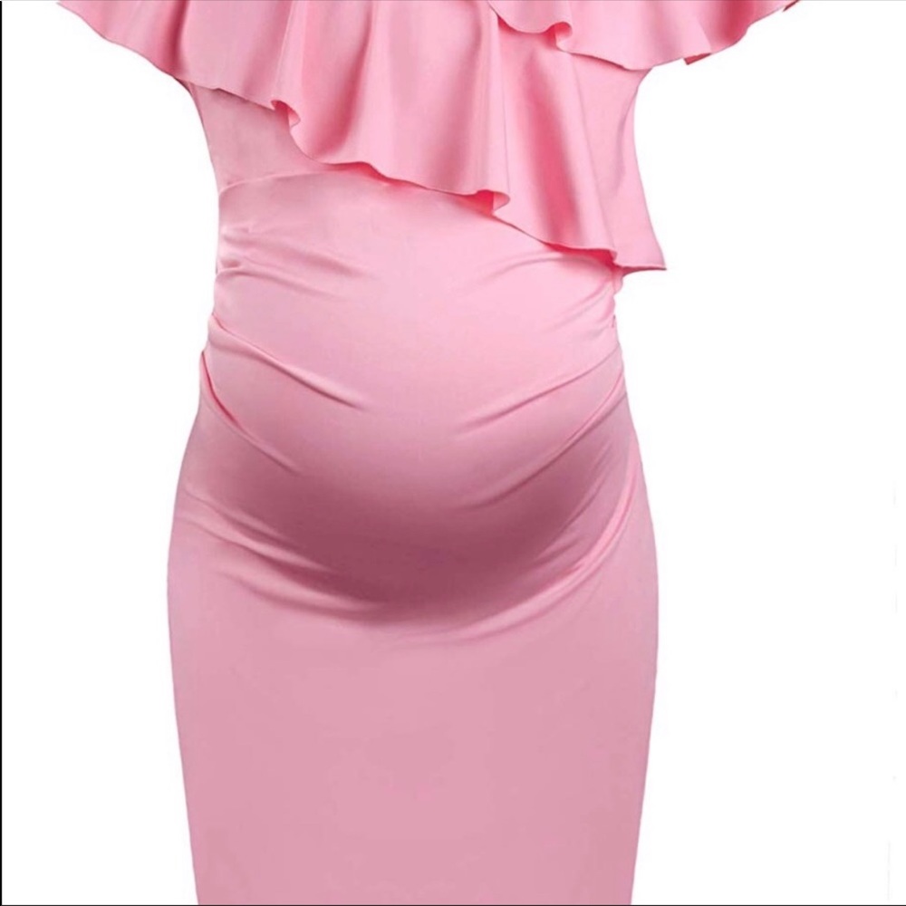 Short Pink Off Shoulder Maternity Dress